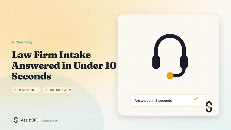 Law Firm Intake Answered in Under 10 Seconds: AssistBPO cover graphic