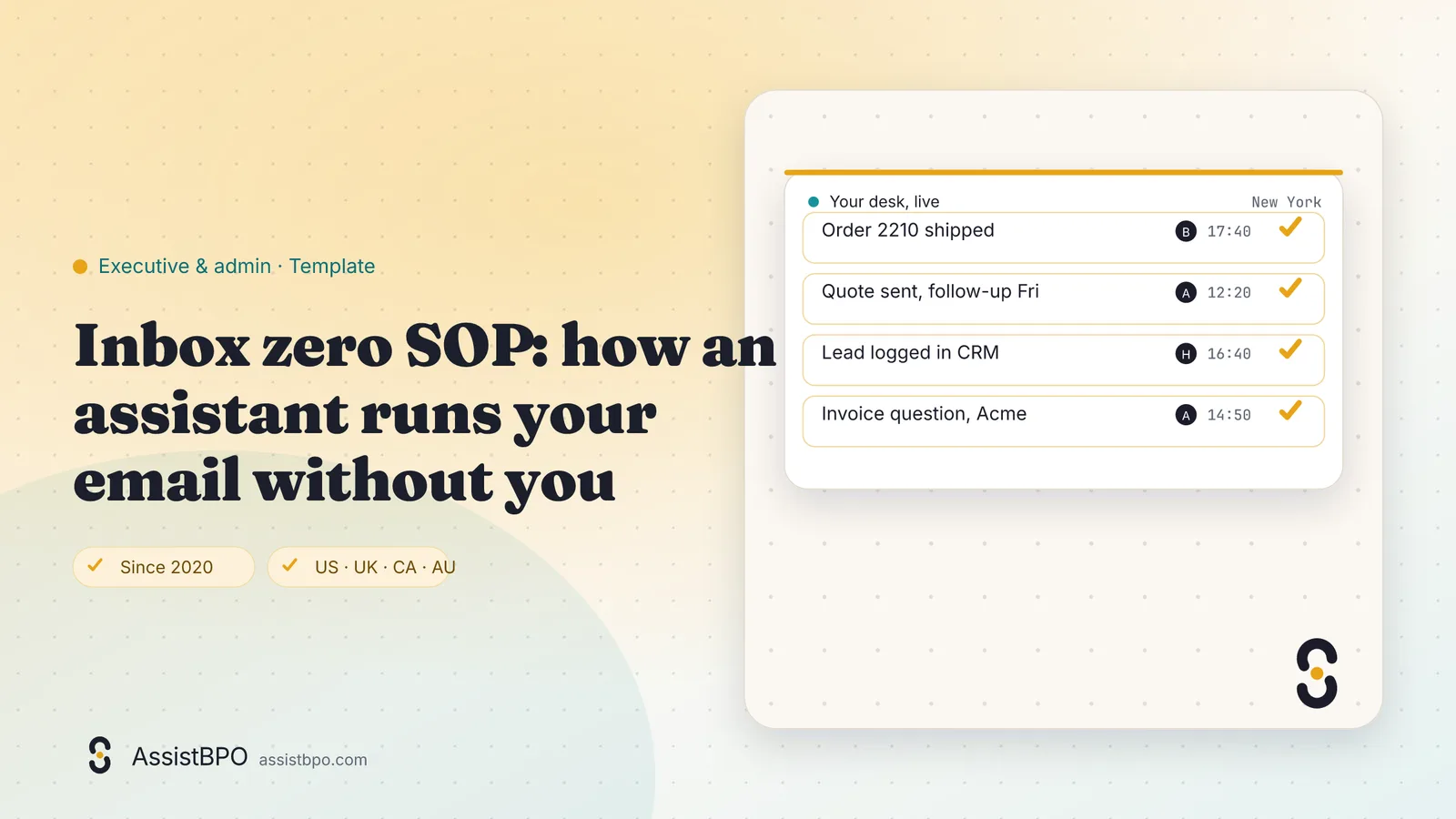 Inbox zero SOP: how an assistant runs your email without you: AssistBPO guide cover