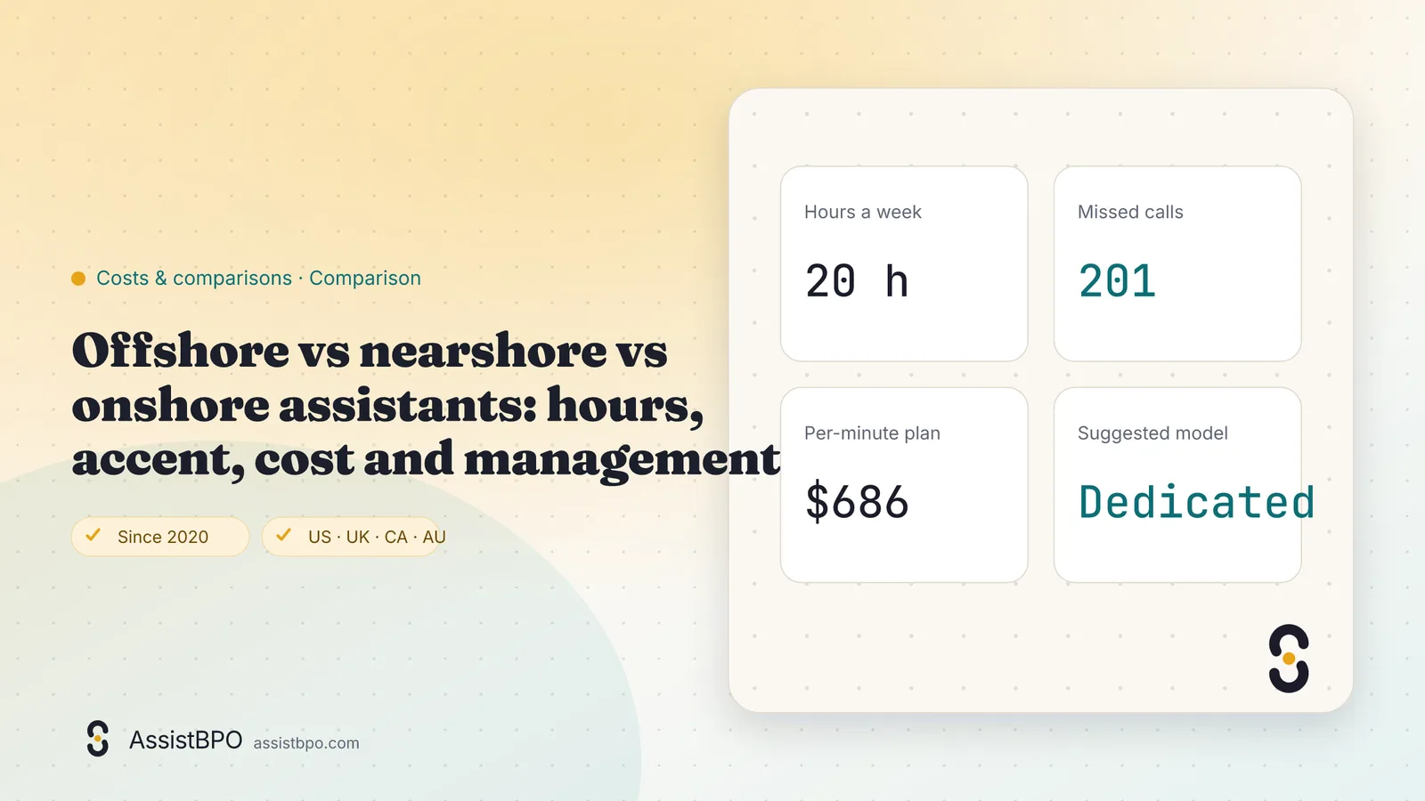 Offshore vs nearshore vs onshore assistants: hours, accent, cost and management: AssistBPO guide cover
