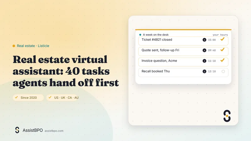 Real estate virtual assistant: 40 tasks agents hand off first: AssistBPO cover graphic