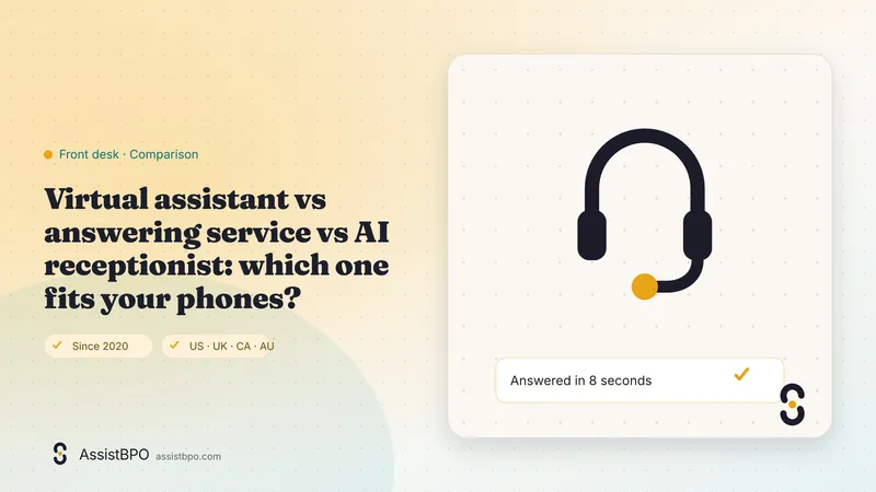 Virtual assistant vs answering service vs AI receptionist: which one fits your phones?: AssistBPO cover graphic