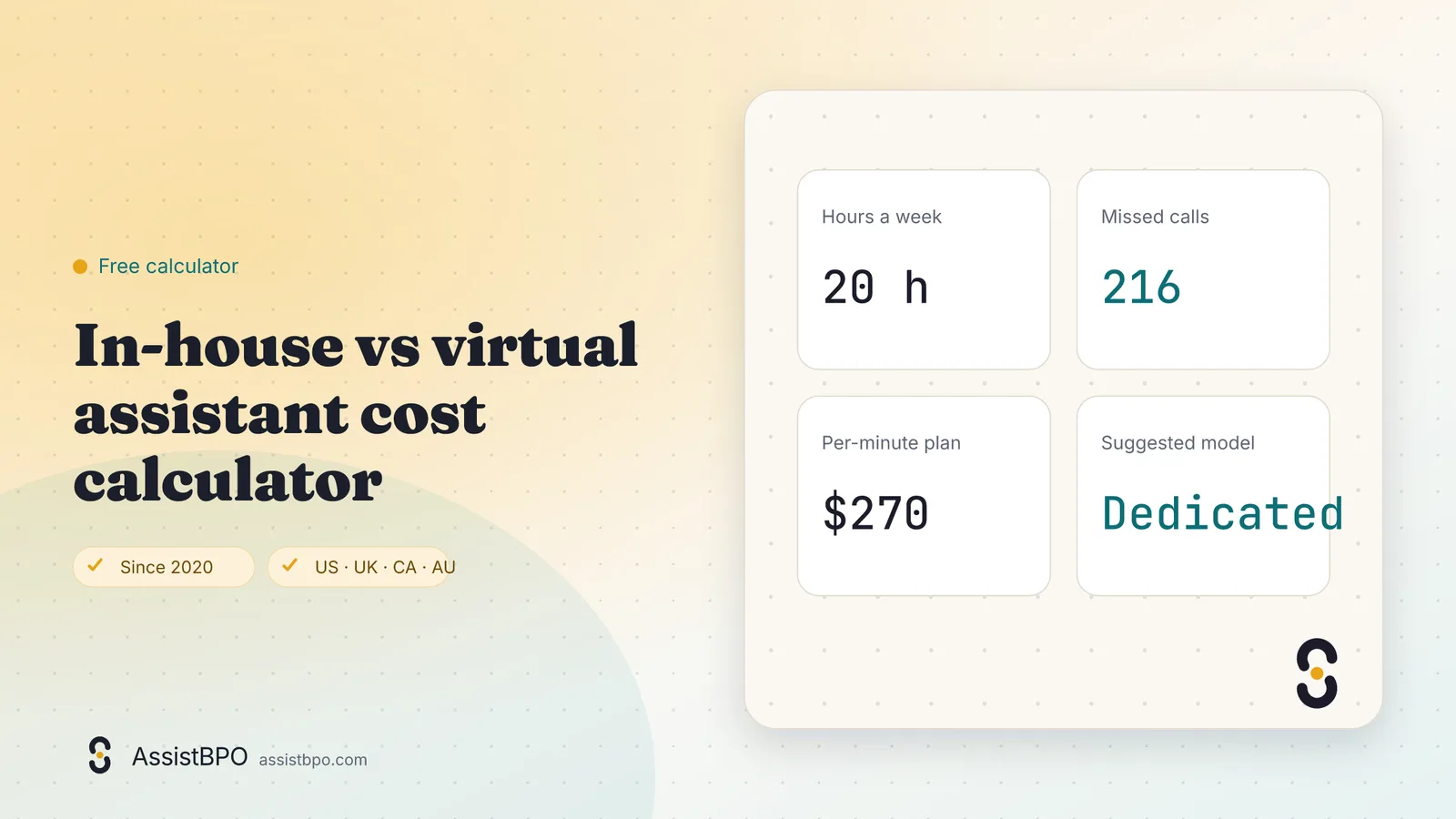 In-house vs virtual assistant cost calculator: AssistBPO cover graphic